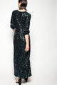 Vestido Longo Manga Longa Bordada Luna - Verde Irisado Vestido Joulik 