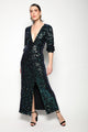 Vestido Longo Manga Longa Bordada Luna - Verde Irisado Vestido Joulik 
