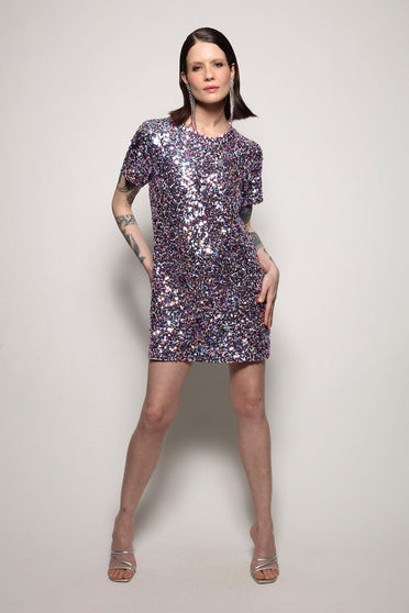 Vestido Manga Curta Bordado Luna - Mescla com colorido Vestido Joulik 