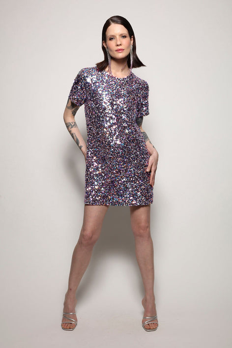 Vestido Manga Curta Bordado Luna - Mescla com colorido Vestido Joulik 