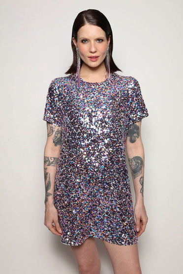 Vestido Manga Curta Bordado Luna - Mescla com colorido Vestido Joulik 
