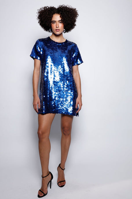 Vestido Manga Curta Bordado Sole Azul Vestido Joulik 