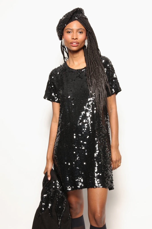 Vestido Manga Curta Bordado Sole - Preto Vestido Joulik 