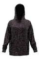 Manequim veste blusa manga longa com bordado salpicado por toda a peça na cor preto ideal para festas eventos e shows