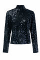 Blusa handmade gola alta e manga longa bordada à mão em paetês com brilho na cor preto ideal para usar em festas