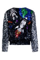 Costas da jaqueta brilho com paetês bordados à mão para festas feito manualmente formando um desenho em diversas cores