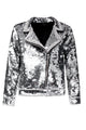 Foto em estilo still da jaqueta bordada lumi prata. Peça ideal para usar em eventos, festas, shows ou até mesmo no dia a dia.