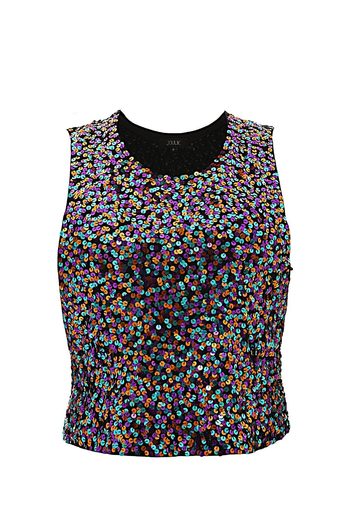 Manequim usa regata cavada com bordado manual em toda a peça de paetês em diversas cores ideal para festas e shows e eventos