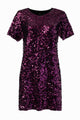 Vestido curto joulik tecido de malha bordado handmade feito à mão com paetês salpicados na cor vinho.
